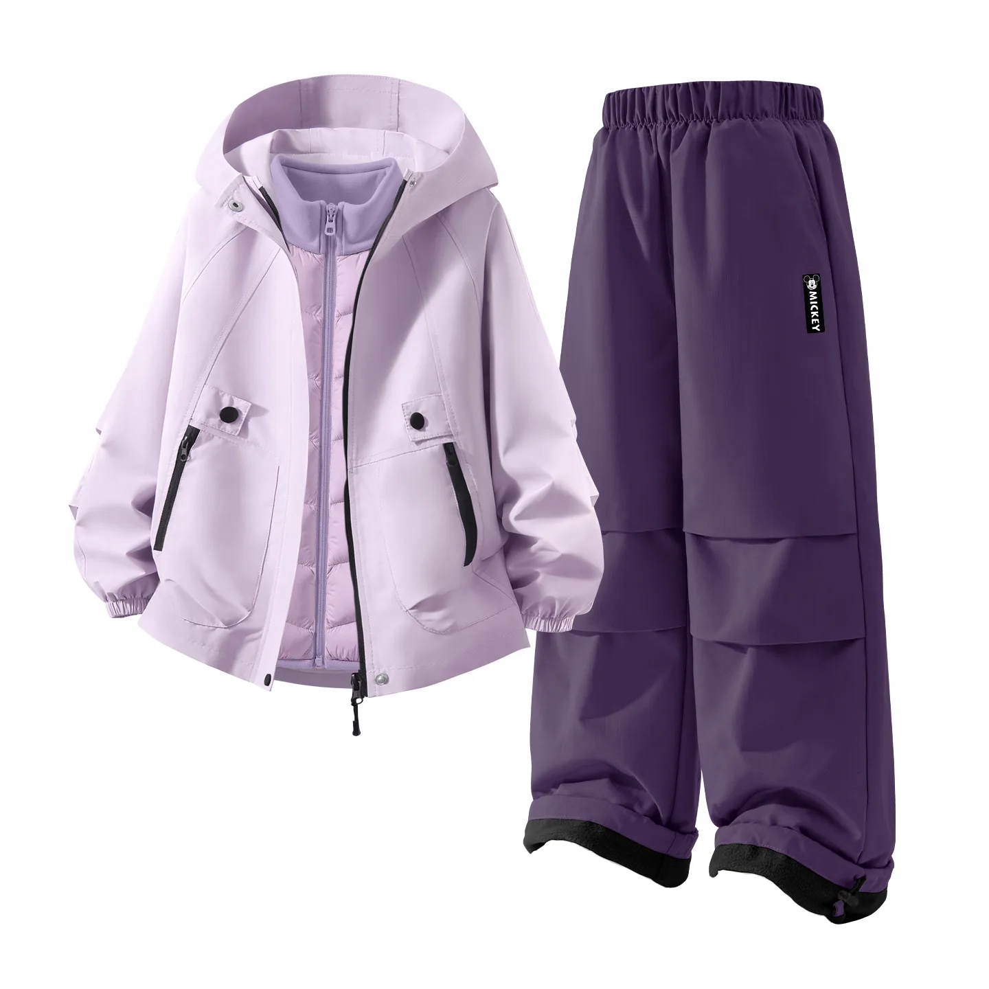 Детский спортивный костюм с круглым вырезом Disney, [Thickened Thermal Three-Piece Set]Solid Color Purple+DiH Long Hook-and-Loop K Starry Sky Purple+DiH Square Hook-and-Loop K Purple