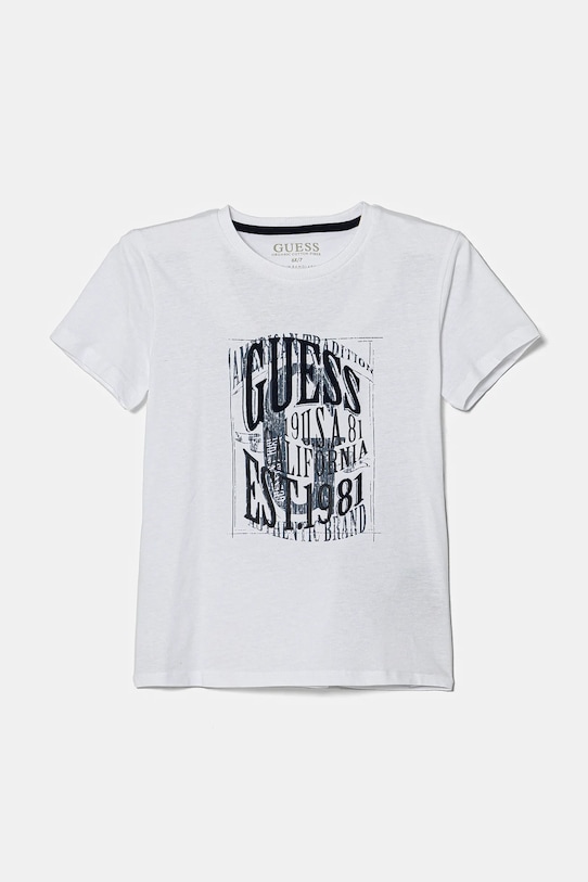 

Детская хлопковая футболка Guess, белый
