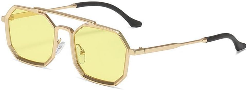 

Солнцезащитные очки в стиле стимпанк с двойной перемычкой для мужчин и женщин. Модные солнцезащитные очки для путешествий на открытом воздухе и уличного стиля PRSTNN, Gold Yellow