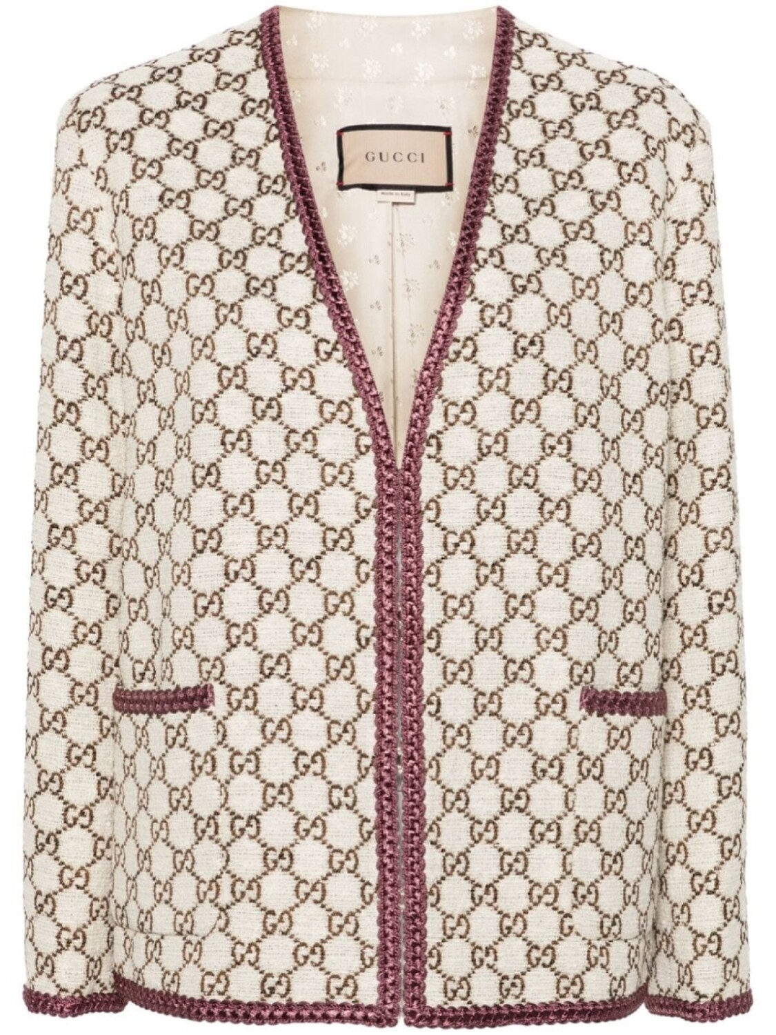 

Gucci твидовый жакет с жаккардовым логотипом GG, нейтральный цвет