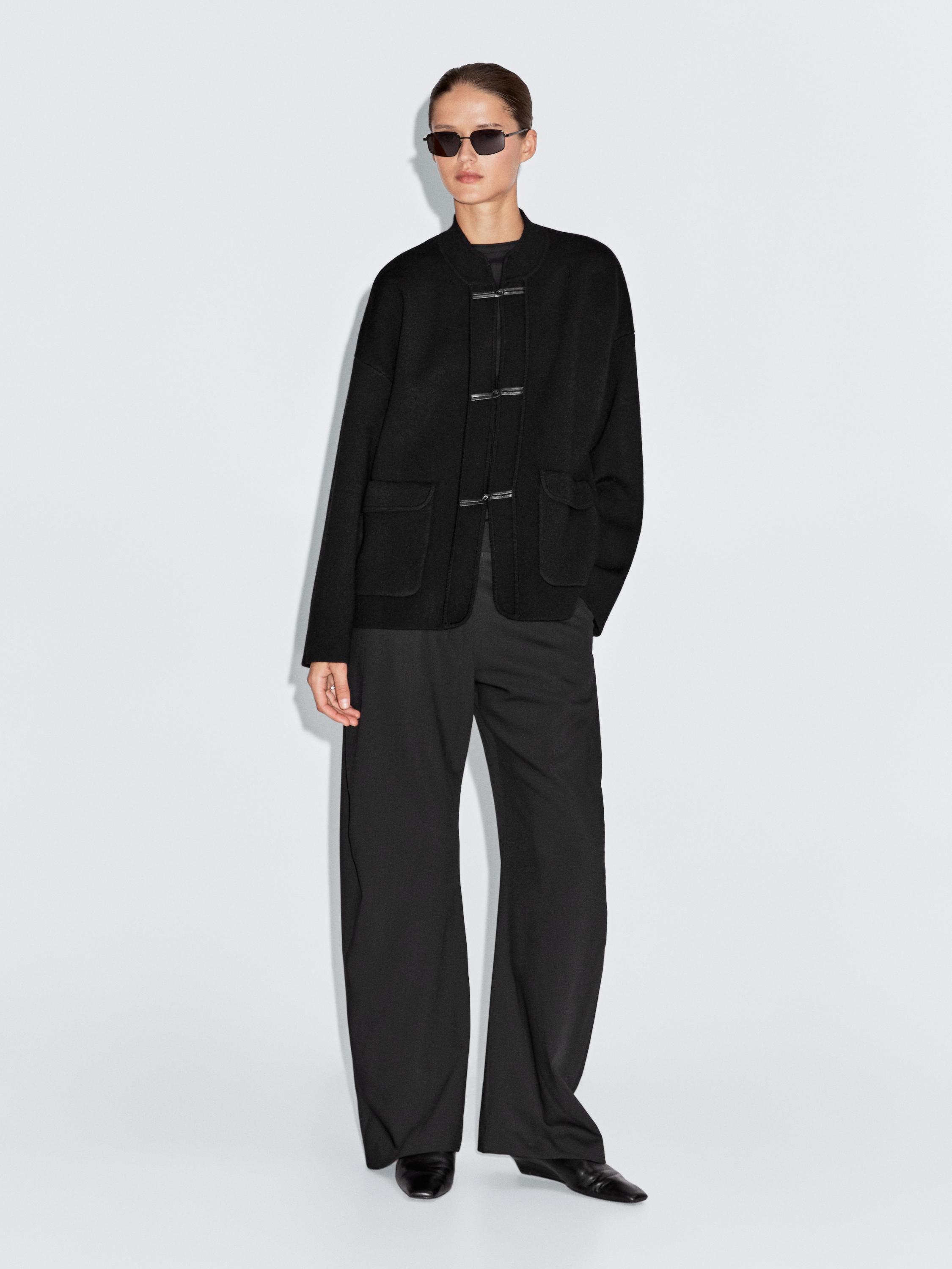 

Кардиган из смесовой шерсти с воротником-стойкой Massimo Dutti, черный