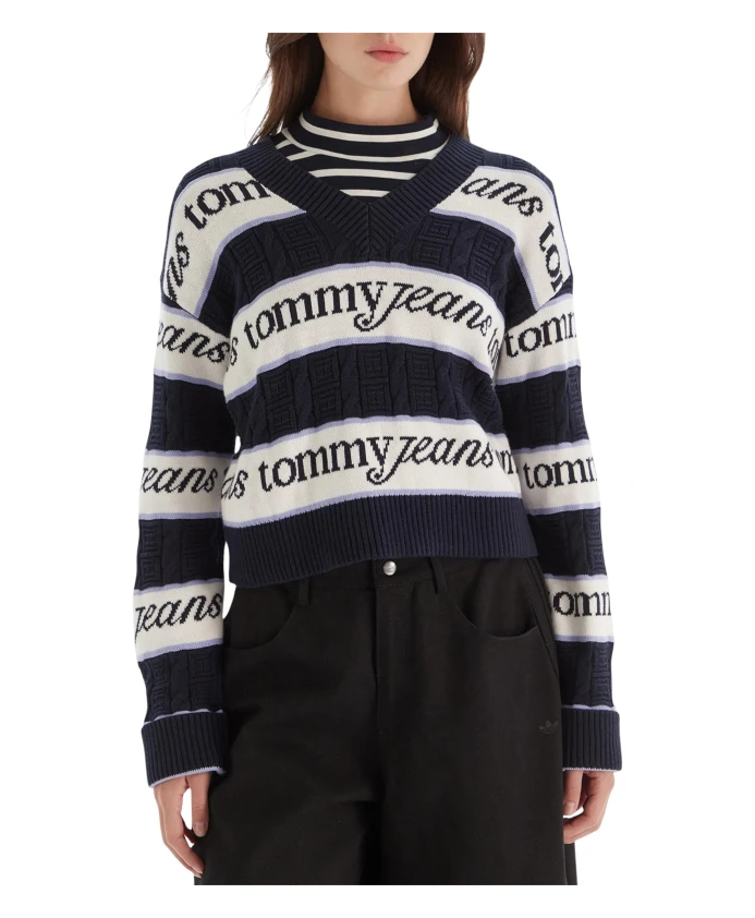 

Свитер с V-образным вырезом и полосками с логотипом Tommy Jeans, мультиколор