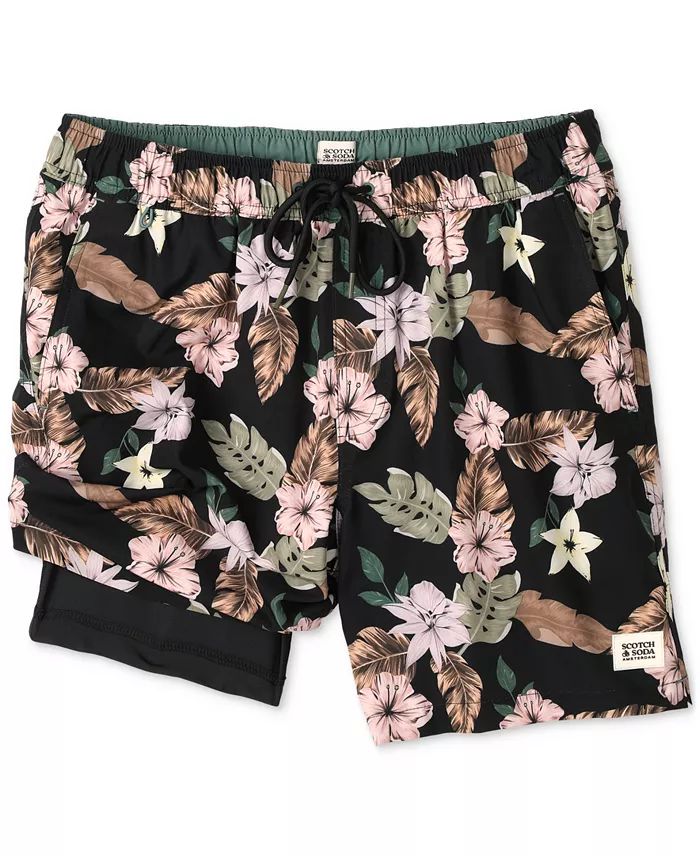 

Мужские плавки на шнурке с цветочным принтом Nostalgia SCOTCH & SODA, черный