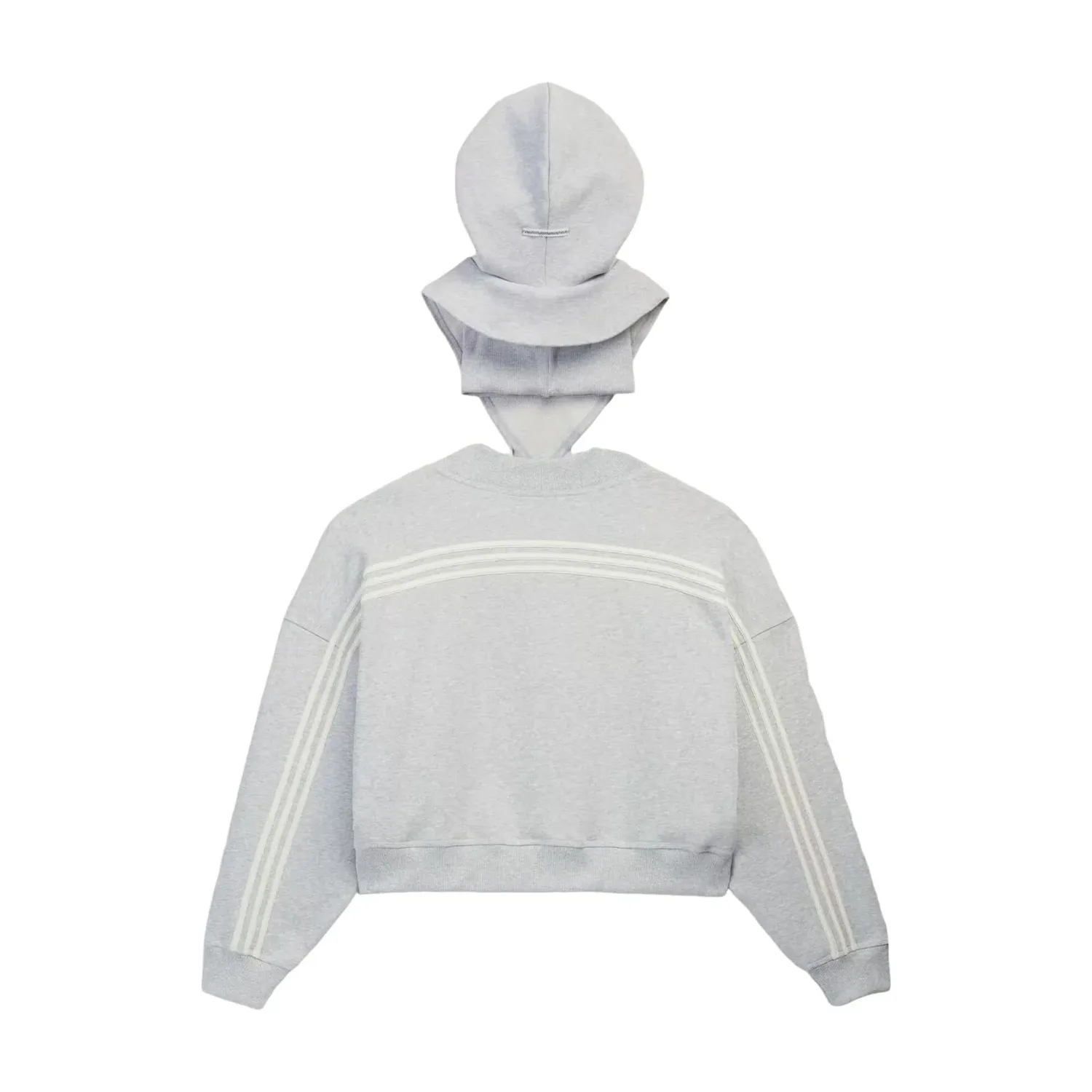 Толстовка-балаклава с капюшоном Adidas x Bad Bunny, цвет «светло-серый меланж» — фото 2