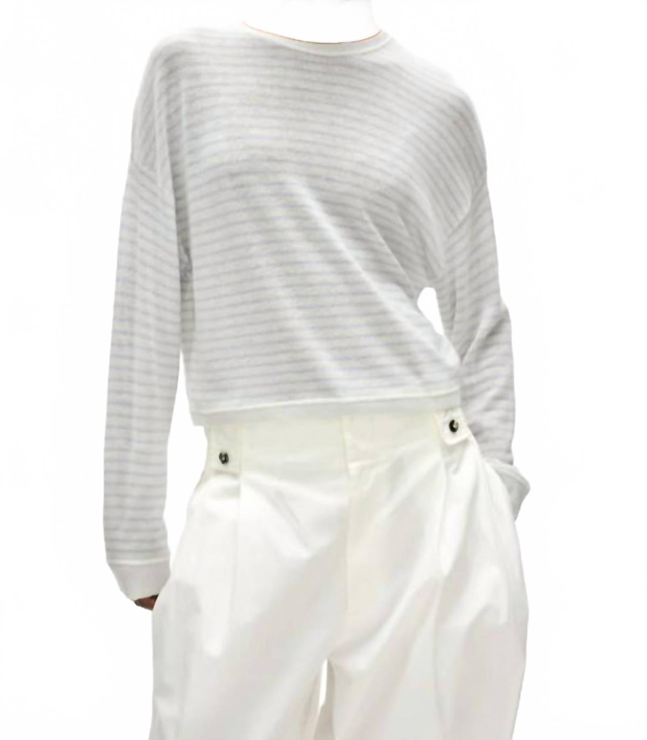 

White + Warren Кашемировая полосатая толстовка бело-голубого цвета