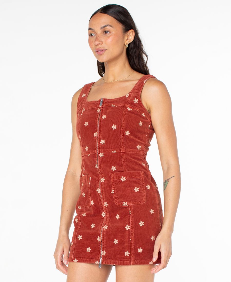 

Женское вельветовое платье с квадратным вырезом и вышивкой в стиле сами Roxy, Cinnabar Sol Searcher Ditsy