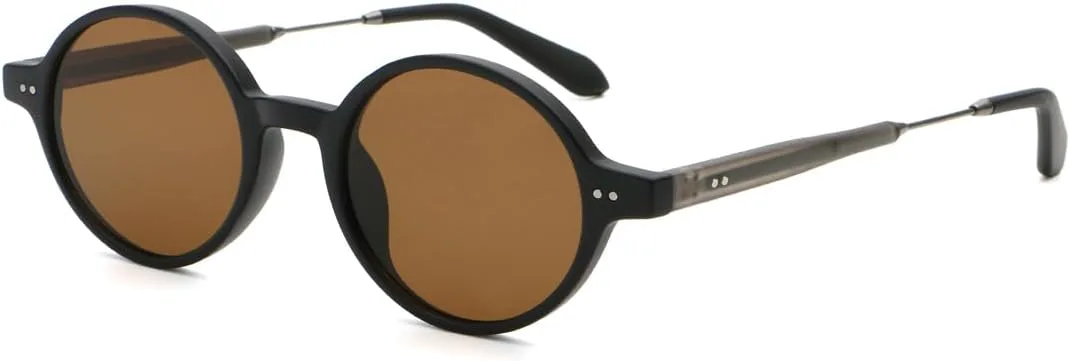 

Ретро-солнцезащитные очки для мужчин и женщин, круглые солнцезащитные очки, очки для вождения, оправа CP, защита от УФ-излучения UV400 LIGOES, Black With Brown