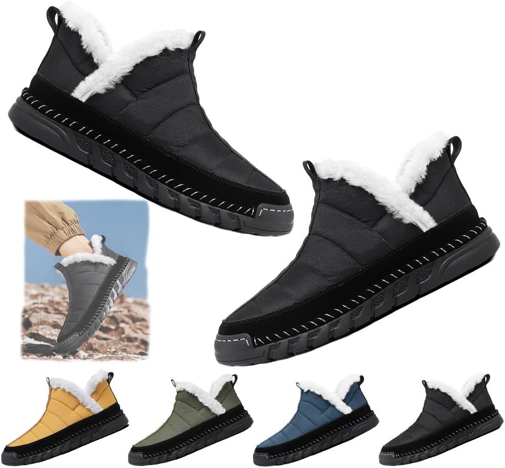 

Мужские зимние ботинки с водонепроницаемой теплоизоляцией, с искусственным мехом, удобные для ходьбы, ботинки без шнурков, легкие термо-ботинки Generic, черный