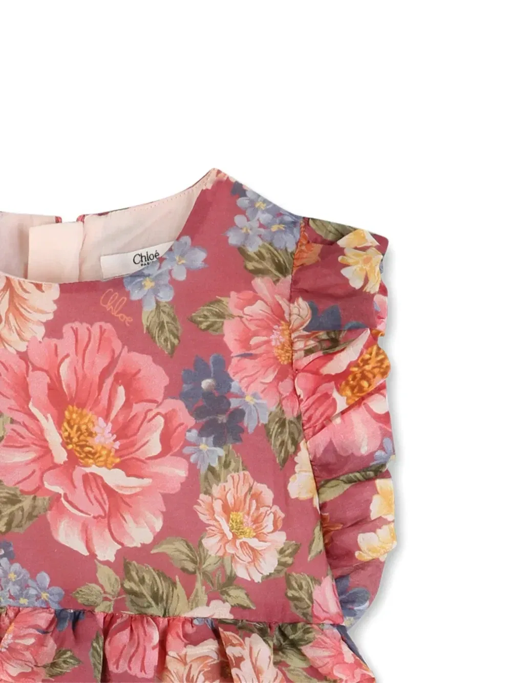 Платье с оборками и цветочным принтом Chloé Kids, черный — фото 3