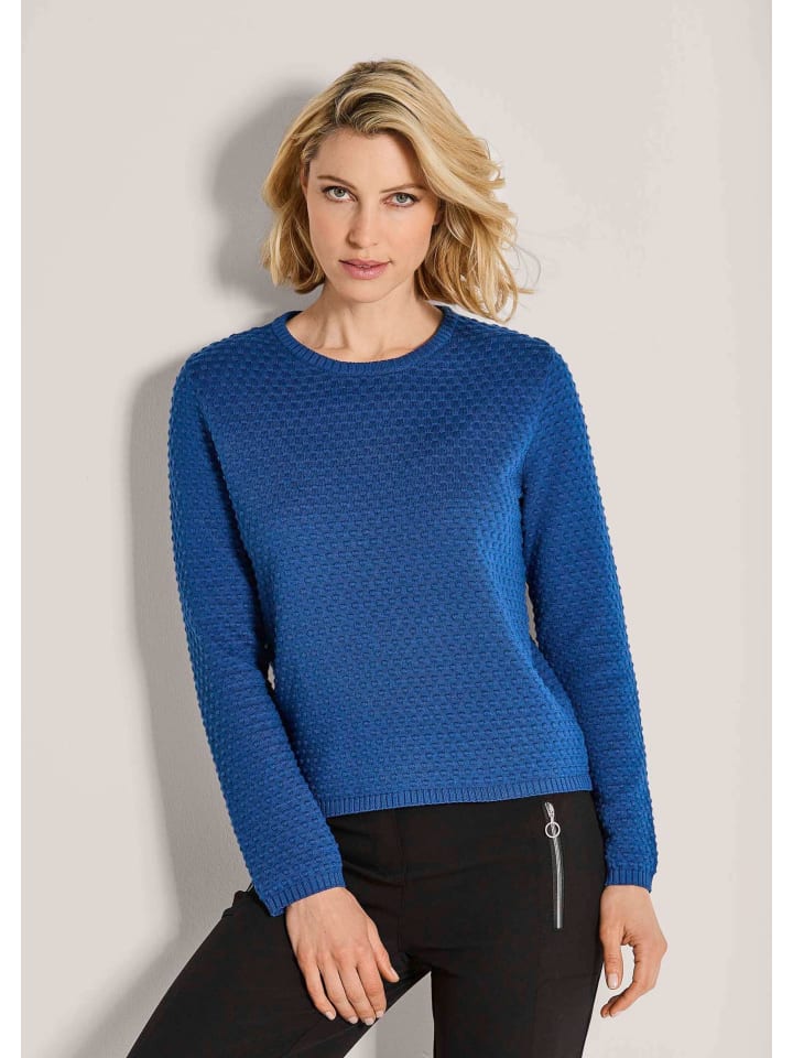 

MADELEINE Элегантный хлопковый свитер с фактурной поверхностью королевского синего цвета