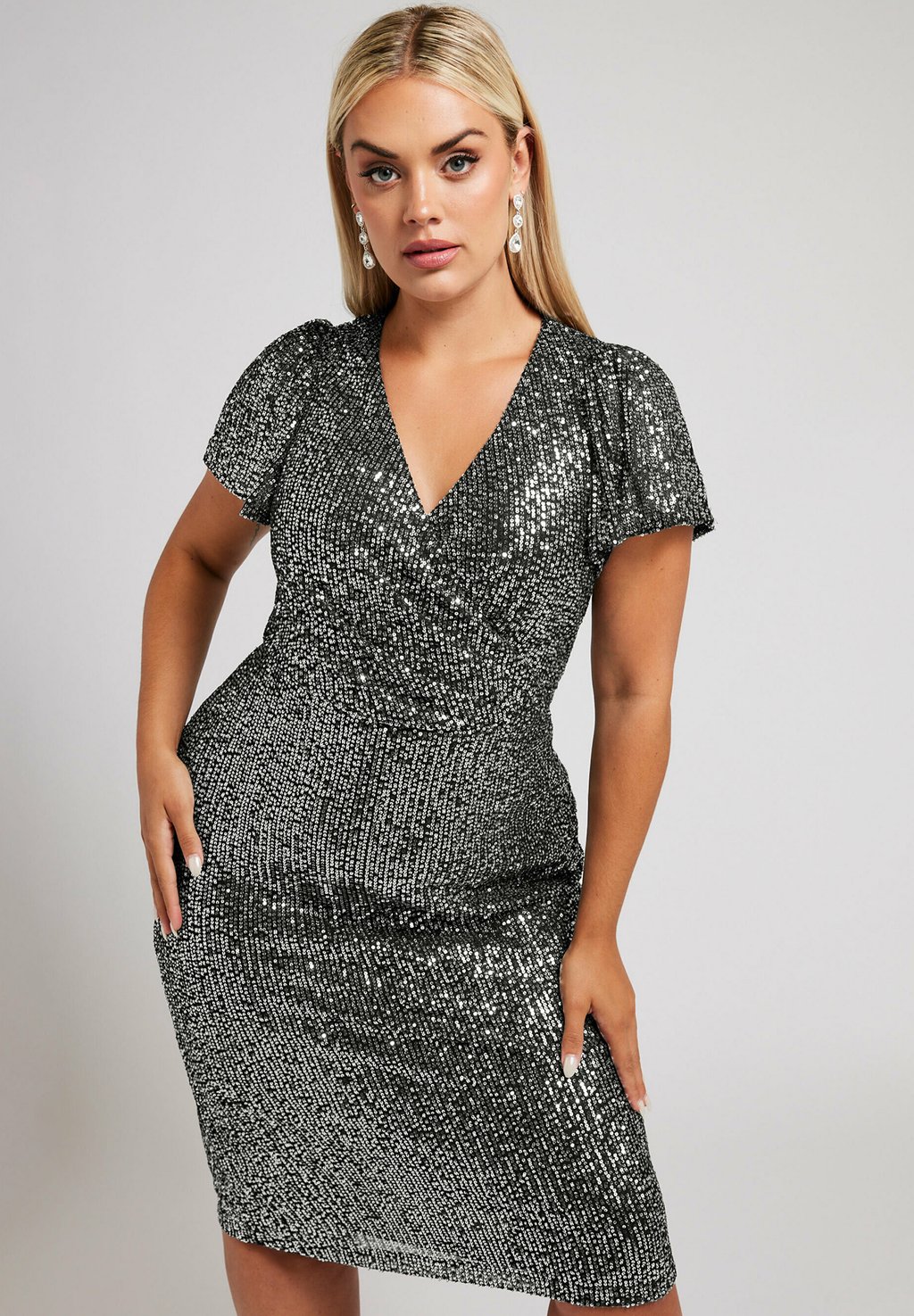 

Коктейльное/вечернее платье SEQUIN EMBELLISHED WRAP Yours Clothing, серебряный