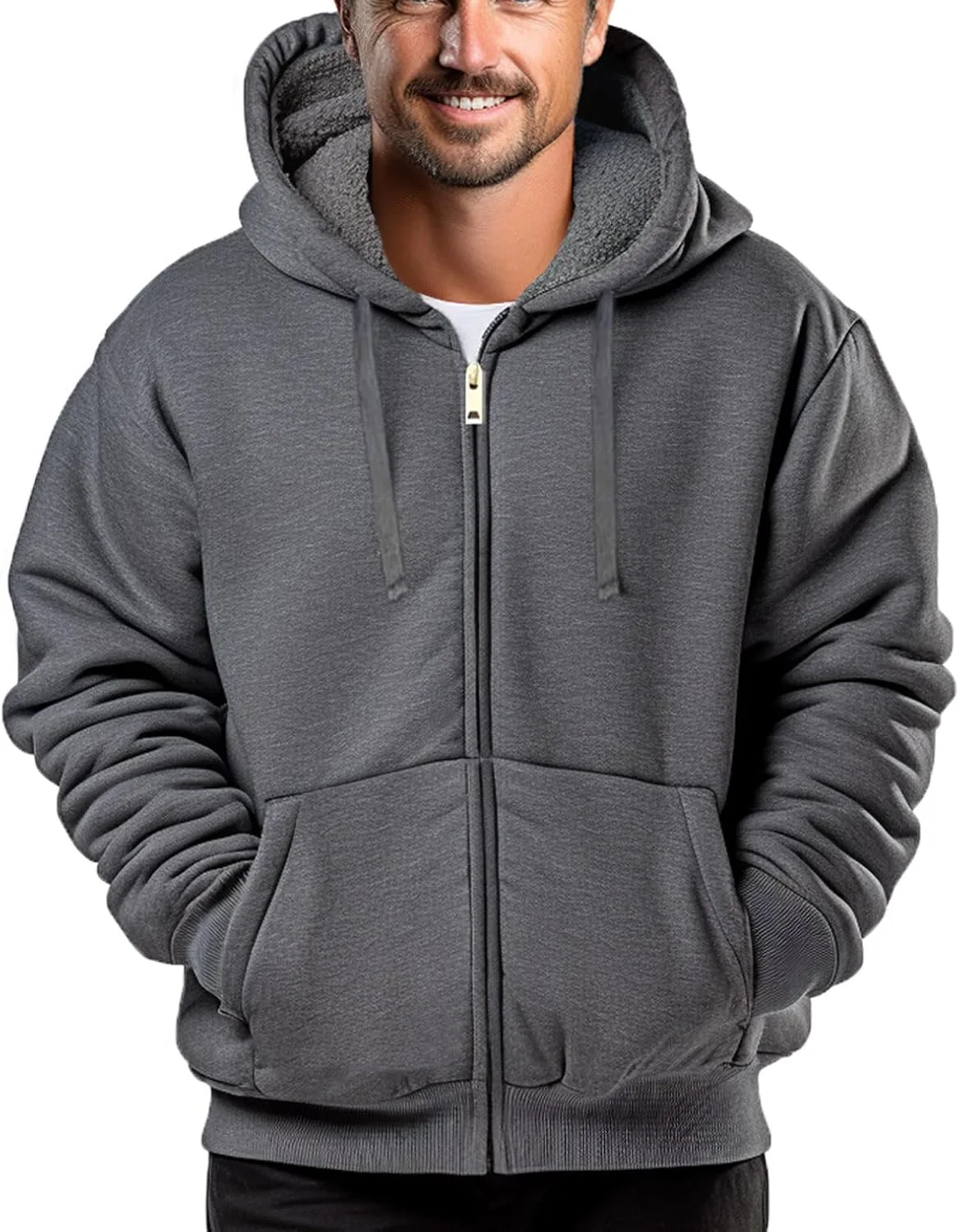 

Зимняя толстовка с капюшоном для мужчин, Sherpa Fleece Lined Jacket Dicodoum