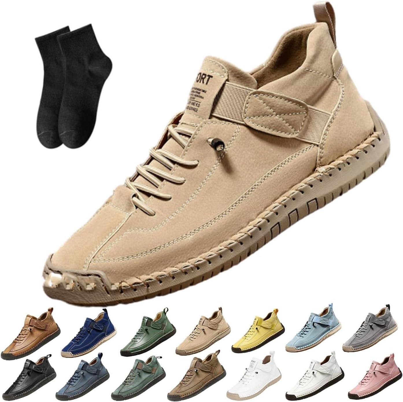 

Женские кожаные кроссовки, женская ручная работа кожаные ортопедические удобные туфли - поддержка свода стопы, регулируемые комфортные ортопедические туфли, мягкие удобные слипоны Noworfewer, хаки