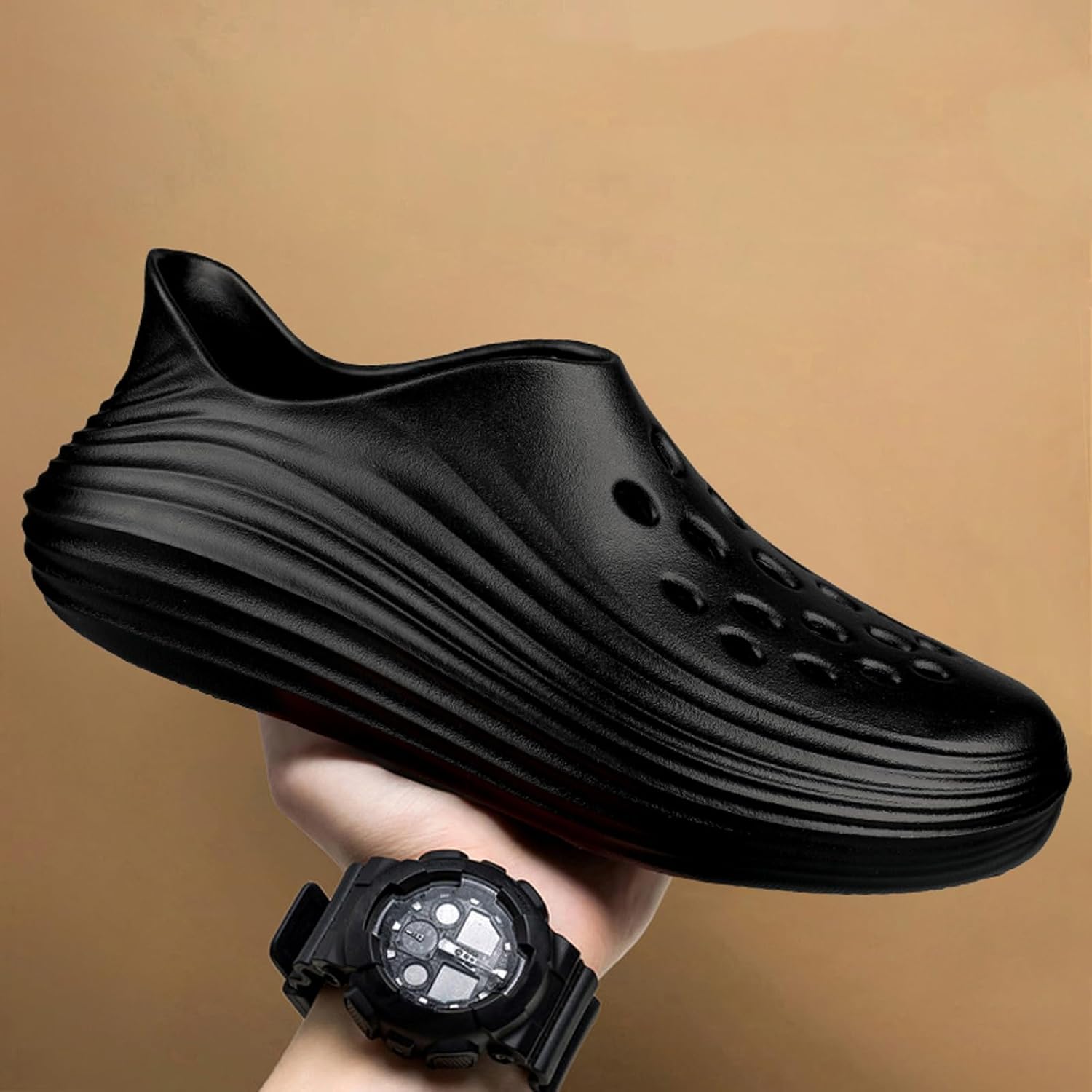 Кроссовки Foam Runner для мужчин и женщин, без шнурков, с вырезами, в стиле Foam Runner, легкие, долговечные, из EVA, дышащие, мягкие тапочки-облака для мужчин и женщин Inkuil, черный — фото 3