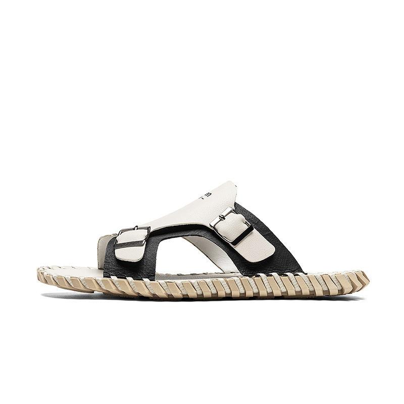 

Mulinsen Кожаные слайдеры с пэчворком устойчивые к истиранию мужские сандалии, цвет Sand