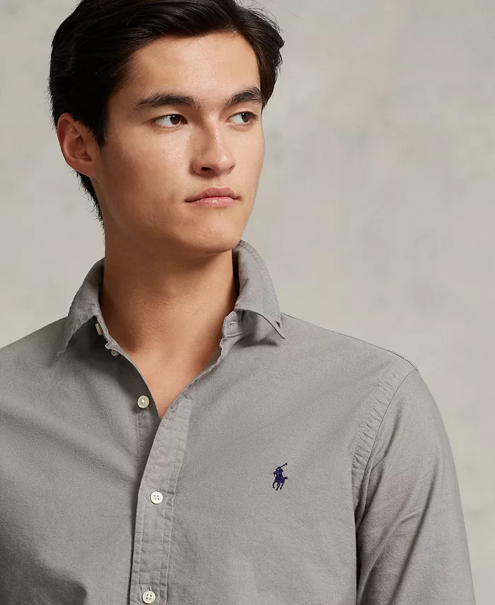 Мужская оксфордская рубашка с предварительной окраской ткани Polo Ralph Lauren, серый — фото 3
