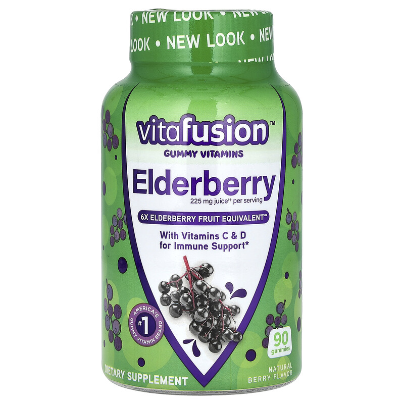 

VitaFusion, Бузина, с витаминами C и D для поддержки иммунитета, натуральные ягоды, 90 жевательных таблеток