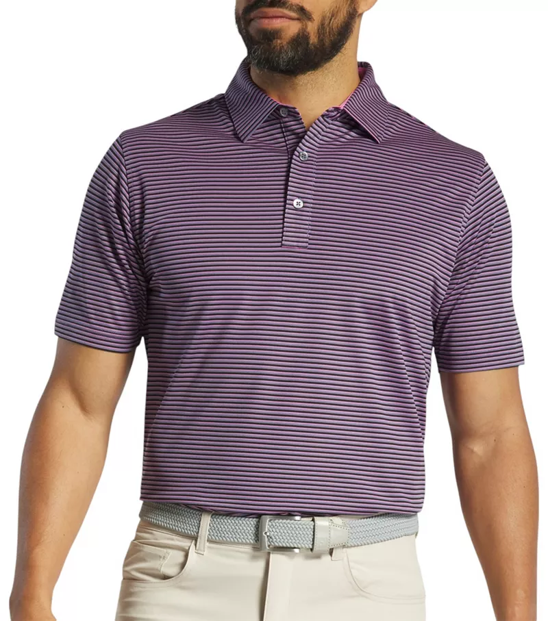 

Мужская рубашка-поло для гольфа из пике с короткими рукавами FootJoy, цвет Black/Purple Dusk/Pink