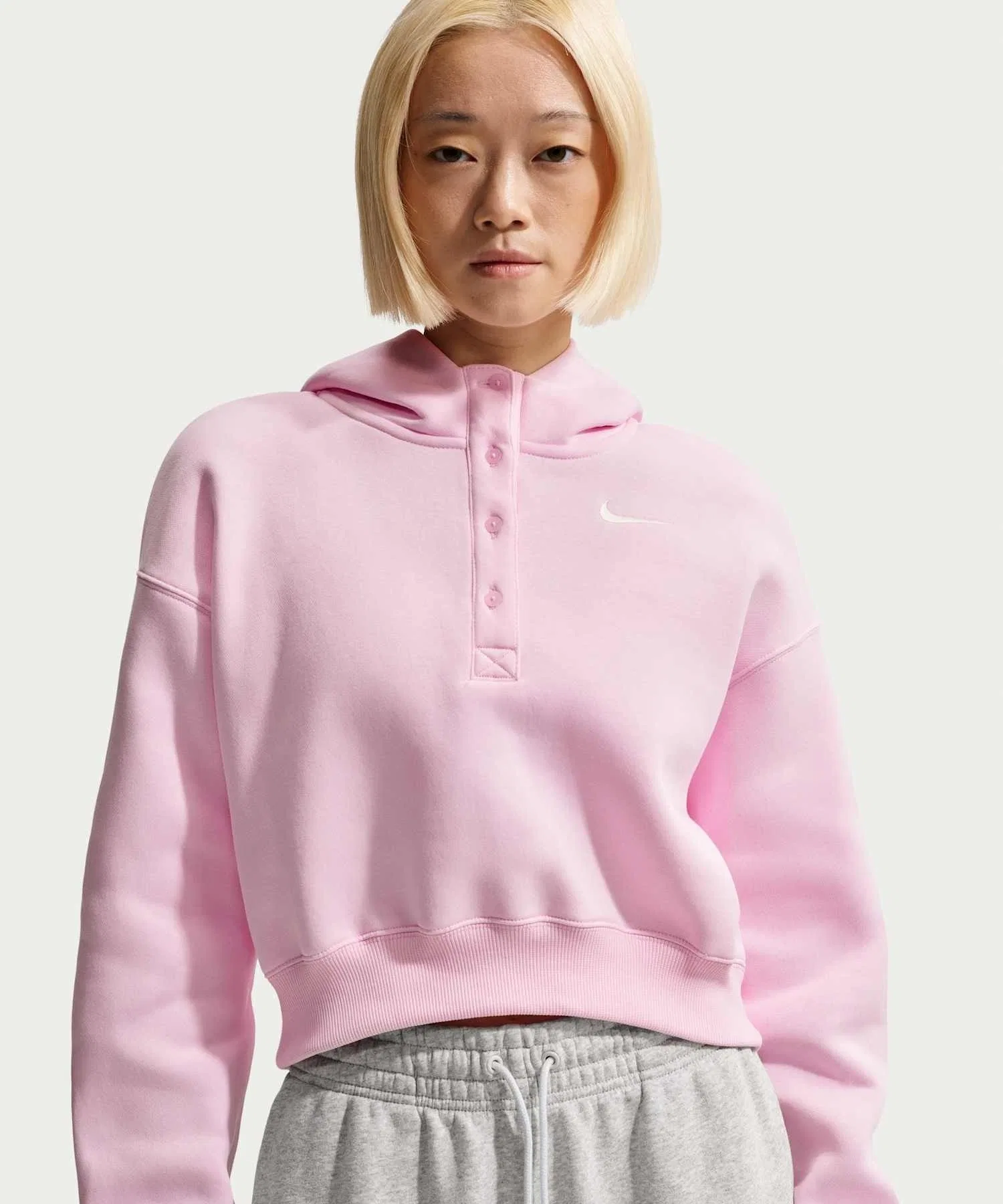 Женская укороченная толстовка Nike Phoenix Fleece Oversized IF0259-663, розовый цвет Foam — фото 2