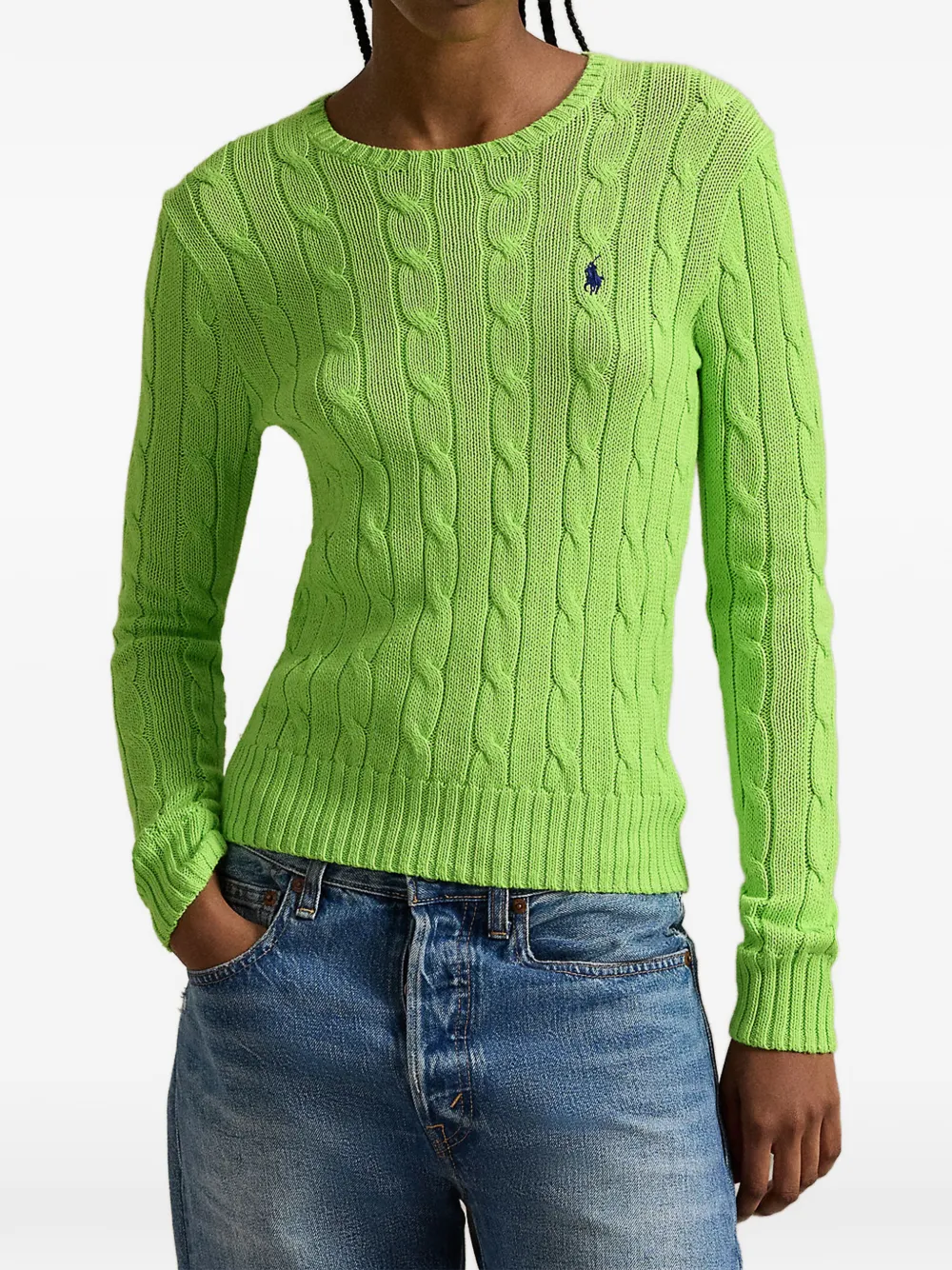 Кабельный вязаный свитер с логотипом Polo Ralph Lauren, зеленый — фото 2