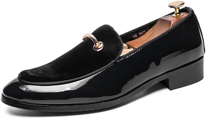 

Мужские бархатные лакированные кожаные туфли Бизнес и вечеринки мероприятия Курение тапочков Лоферы для вечеринки Свадьба Выпускной Размер 38-47 Senlongbao, черный