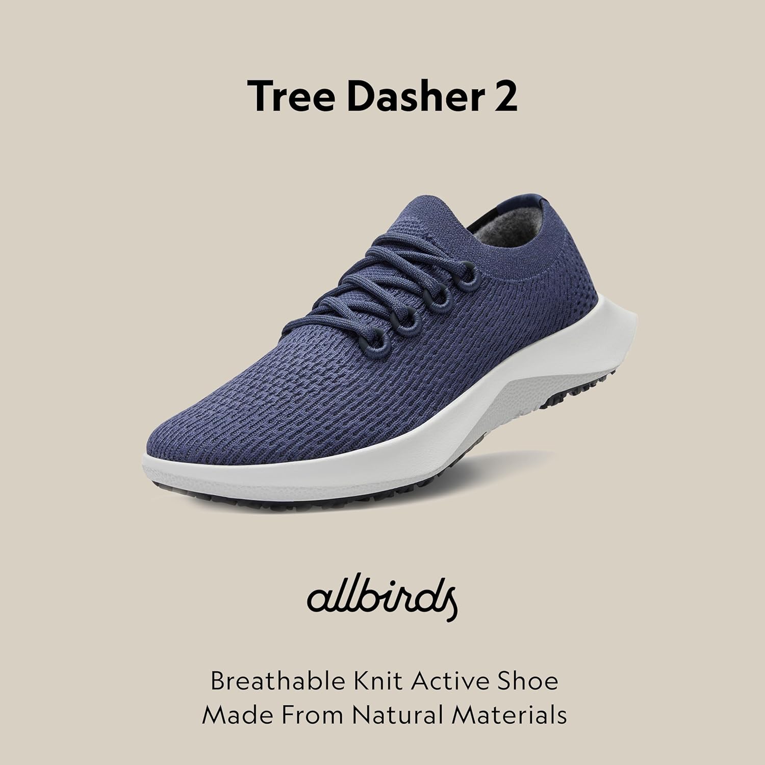 Мужские кроссовки Allbirds Tree Dasher 2 для активного бега и ходьбы, Hazy Indigo (Blizzard Sole) — фото 2