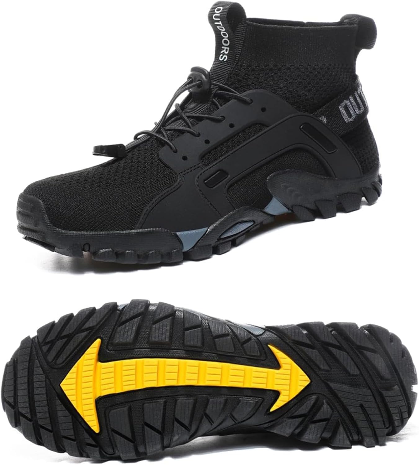 

Мужские походные водные кроссовки Нескользящие дышащие большие размеры Носочные кроссовки для активного отдыха, бега, треккинга и прогулок Nigxwns, черный