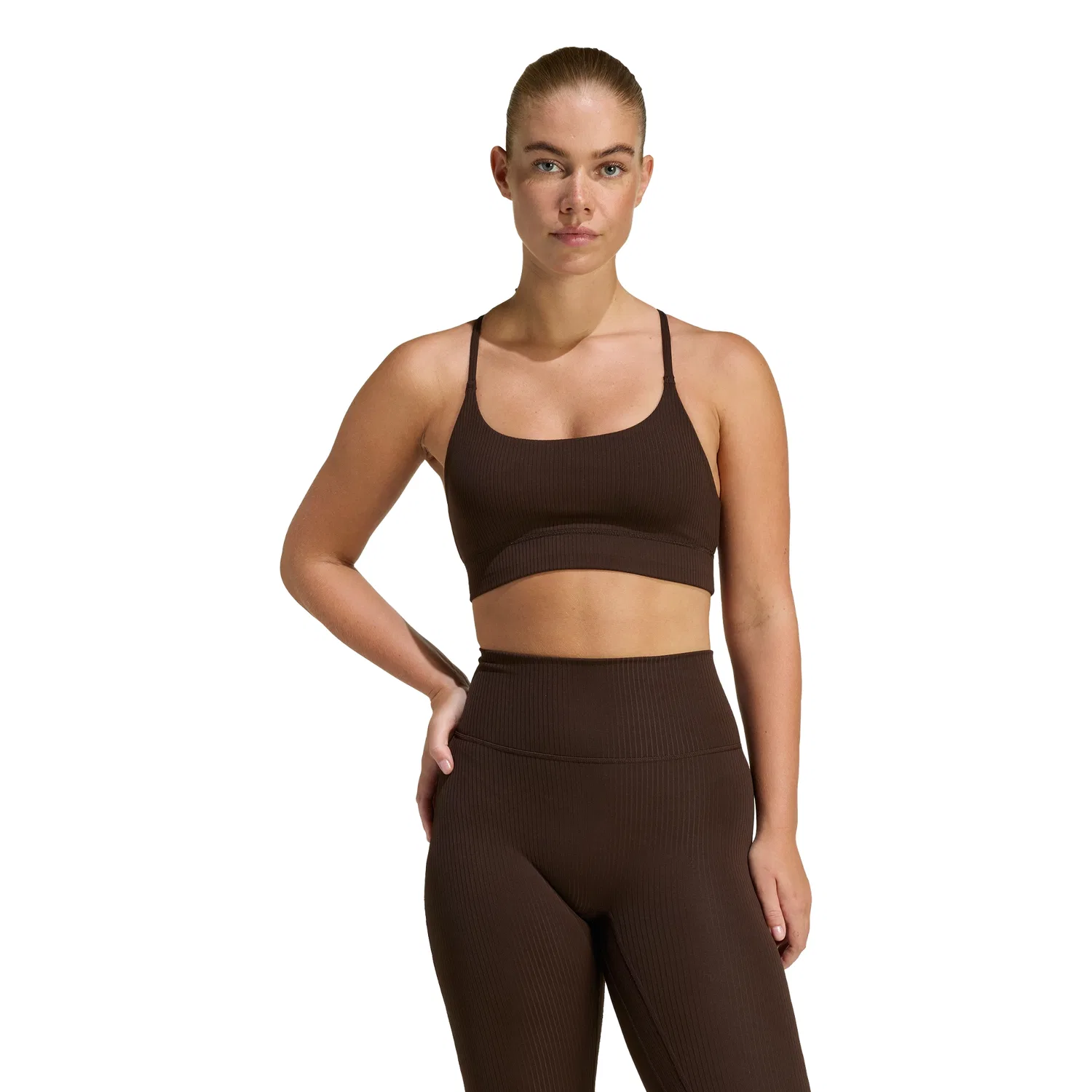 Женский бра-топ All Me Light Support Rib Longline цвета Aurora Coffee от Adidas — фото 4