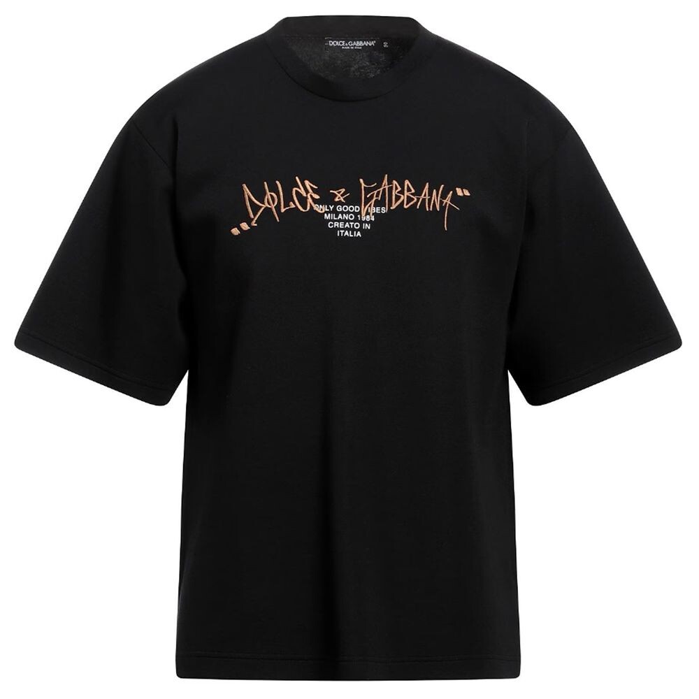 

Черная хлопковая футболка с вышитым золотым логотипом Dolce & Gabbana