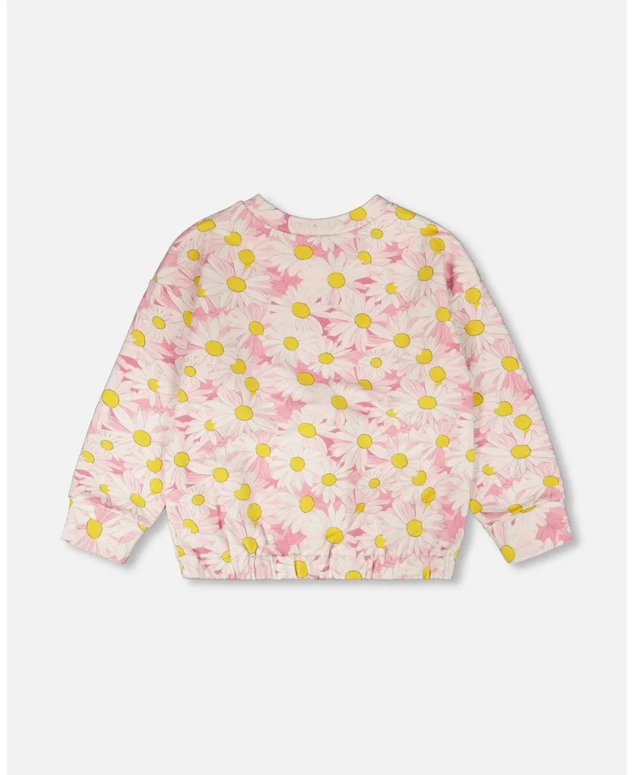 Толстовка из французской махровой ткани для девочек Deux par Deux, розовый printed daisies — фото 4