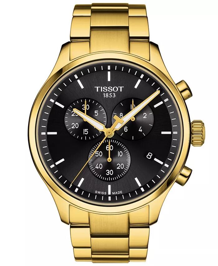 

Мужские швейцарские часы с хронографом Chrono XL, классические золотистые часы-браслет из нержавеющей стали, 45 мм Tissot