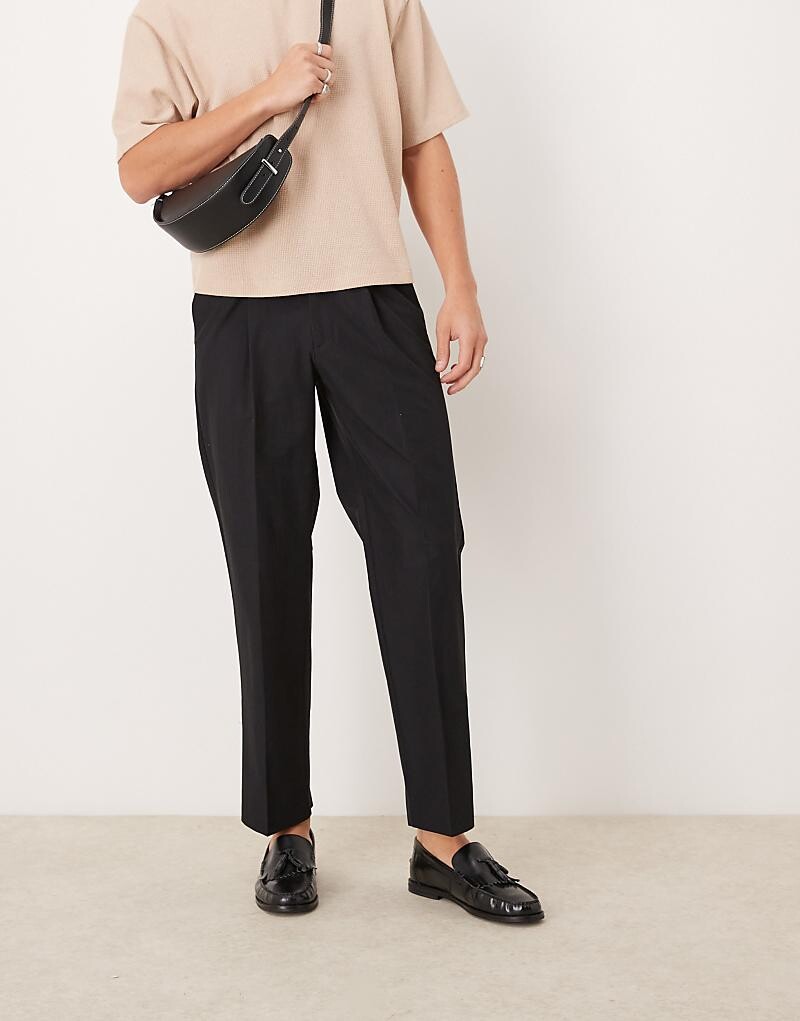 

Элегантные черные прямые брюки с застежкой на пуговицы ASOS DESIGN