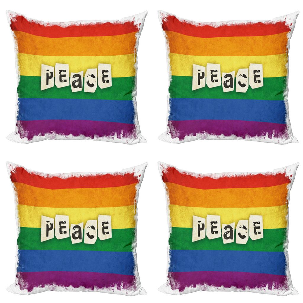 

ABAKUHAUS Pride Набор чехлов для подушек (4 предмета), Dirt Flag Peace Word, современная двусторонняя цифровая печать, 45 см x 45 см, многоцветный