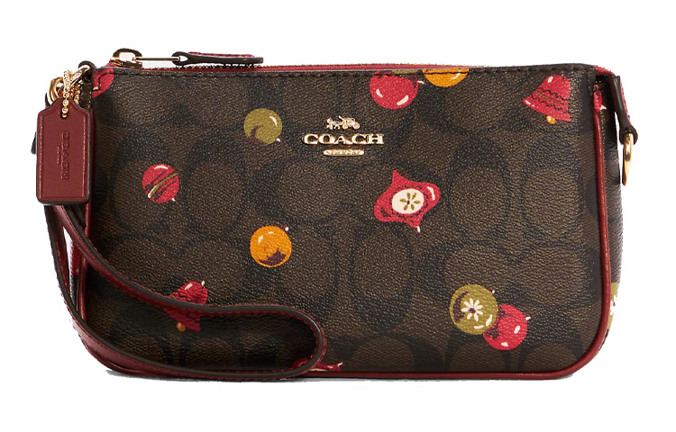 

COACH Нолита холщовая с кожаной сумочкой накладной карман наплечная сумка клатч Трампетс женская тёмно-коричневая
