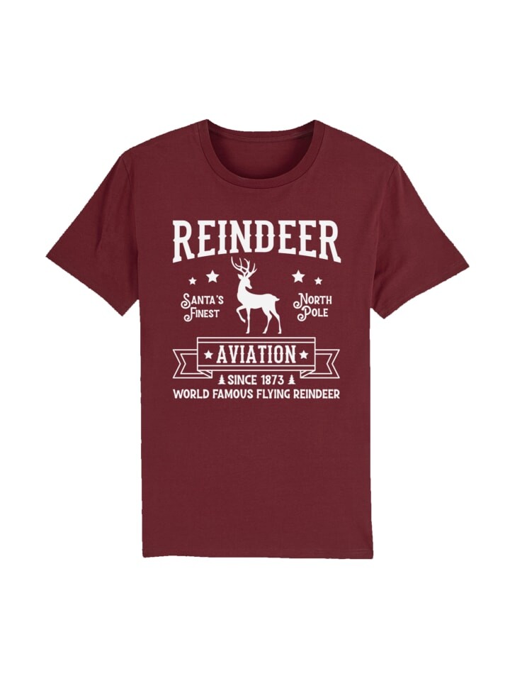 

Футболка F4NT4STIC T-Shirt Reindeer Aviation Retro Weihnachts Sign, цвет burgundy