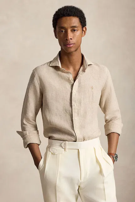 Рубашка из льна Polo Ralph Lauren, бежевый