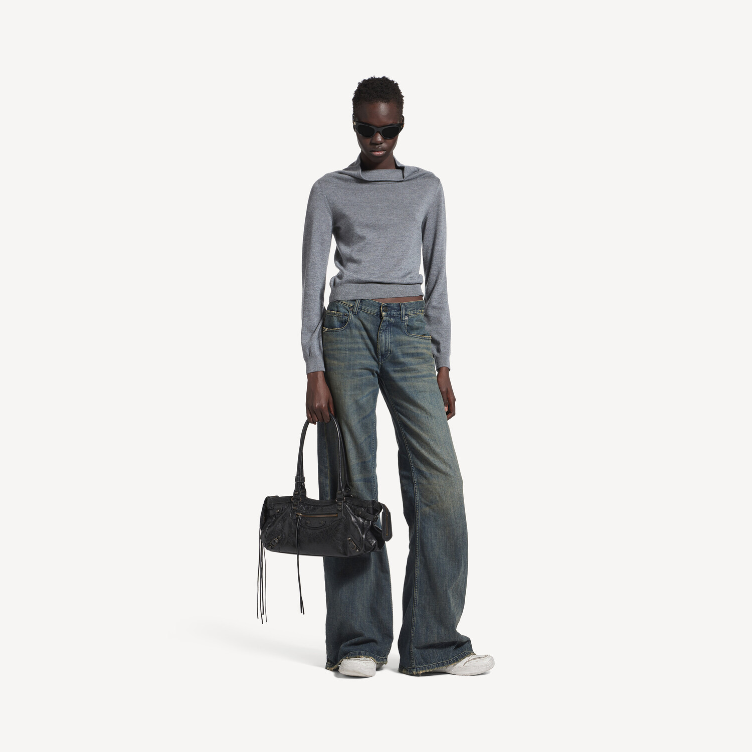 

Женский свитер drappy серо-меланжевого цвета BALENCIAGA, меланжевый серый