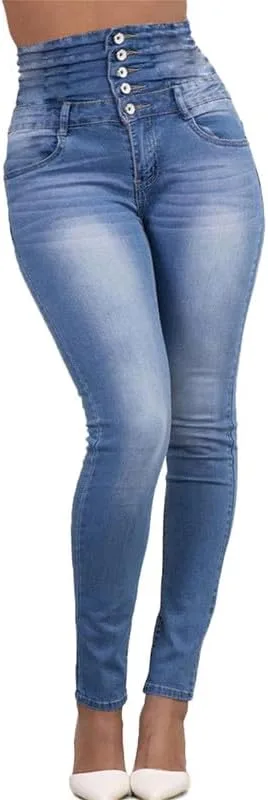 

Andongnywell Женские джинсы High Waist Stretch с застежкой на пуговицах Push Up Butt Lifting Skinny fit