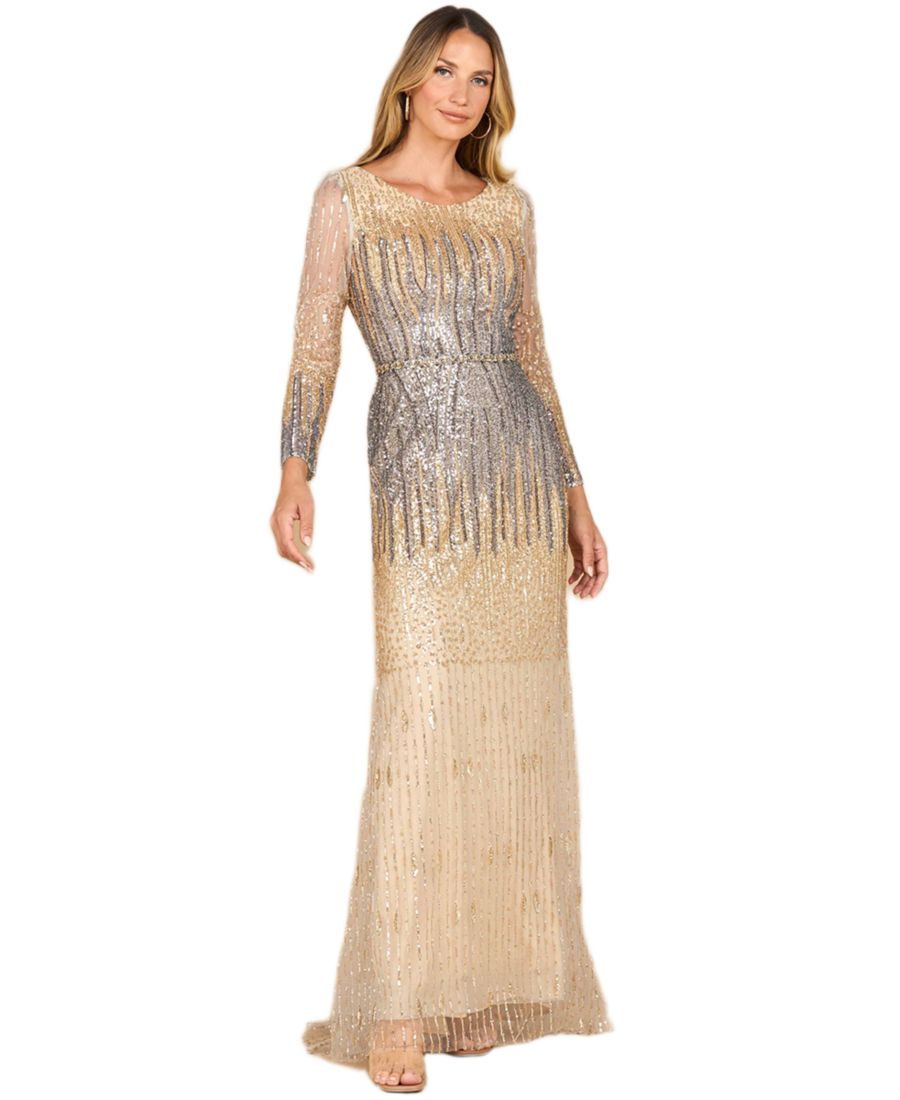 

Женское платье-русалка с длинными рукавами, расшитое бисером Lara, Gold gunmetal