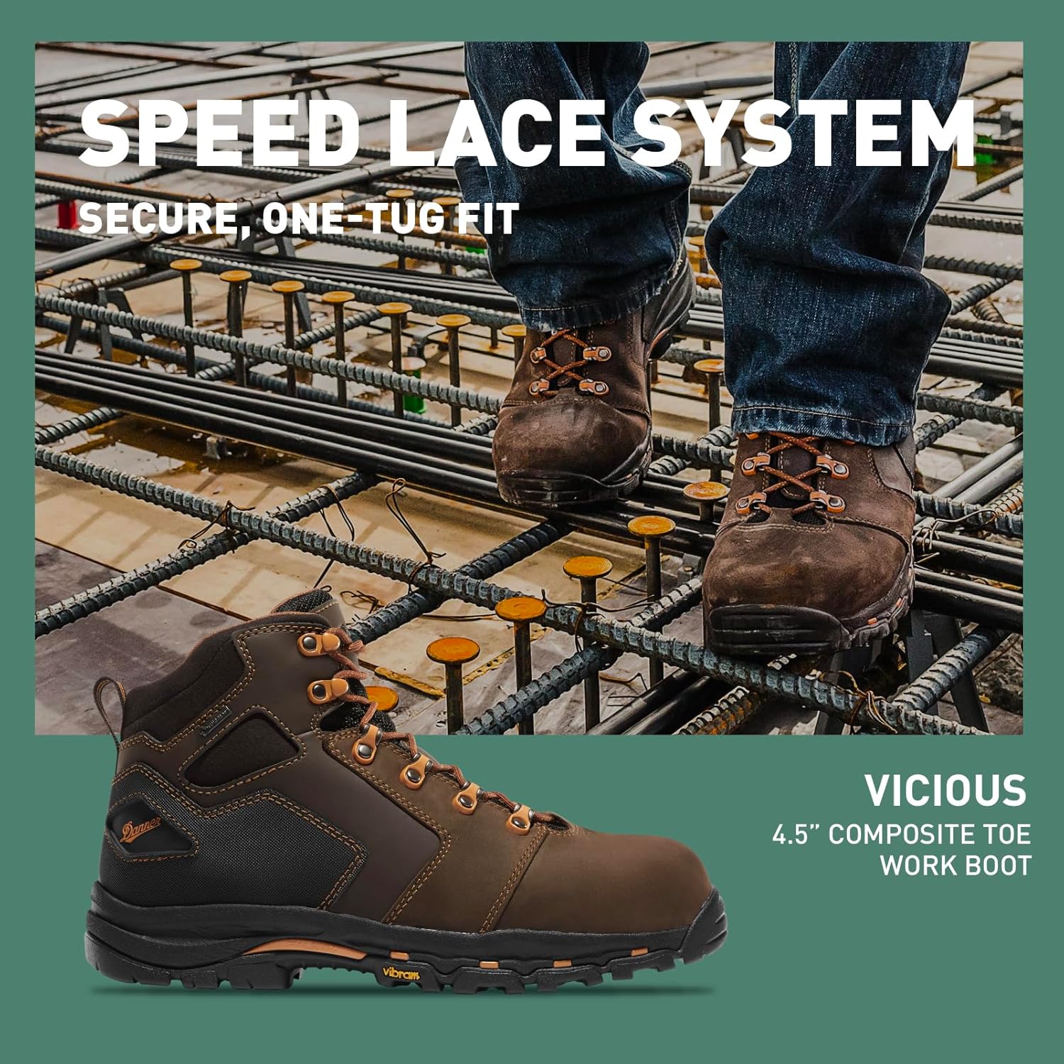 Ботинки Danner Vicious с композитным носком 4,5 для мужчин - из кожи полного зерна с дышащей подкладкой Gore-Tex, системой быстрого шнурования и подошвой с нескользящей пяткой, оранжевый/коричневый — фото 2