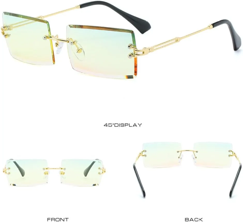 

Популярные модные солнцезащитные очки без оправы прямоугольной формы для женщин и мужчин, из сплава, с защитой от УФ-излучения UV400 WNCKSQ, Gold-yellow Pink