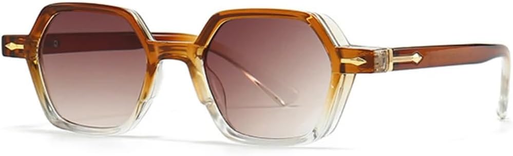 

Популярные модные солнцезащитные очки в форме маленького многоугольника и квадрата для женщин, градиентные, с защитой от УФ-излучения UV400, для мужчин, с декоративными заклепками UATXTAU, Tea Tea Gradient