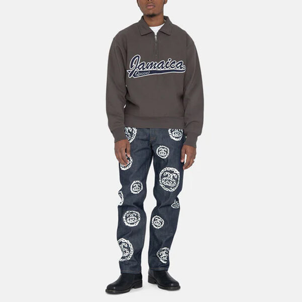 Толстовка x denim tears half zip fleece 'charcoal' Stussy, серый — фото 3