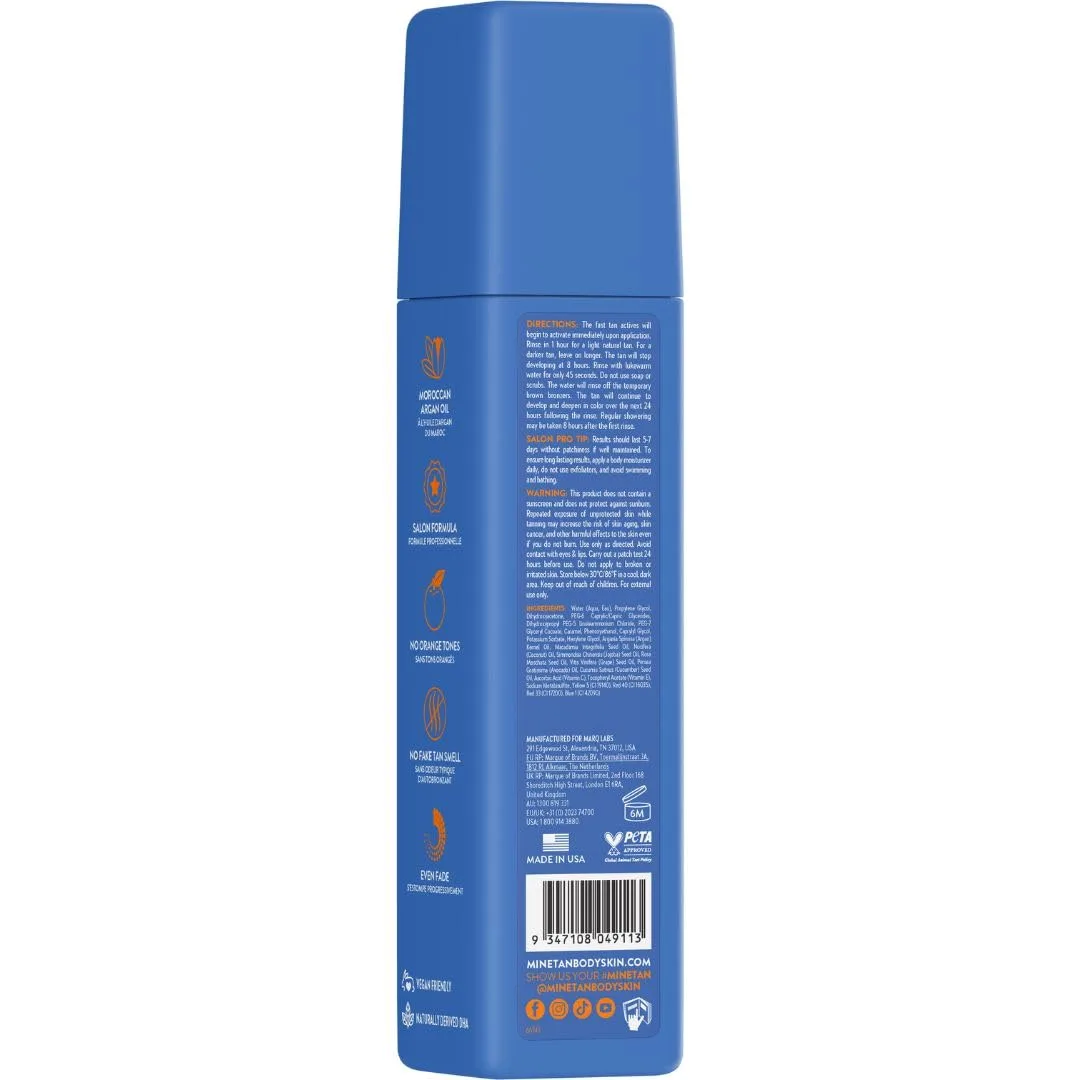 Minetan Self Tan Foam Moroccan - 1 Hour Express, мусс для автозагара глубокого темного оттенка, для лица и тела, ультраувлажняющее сияние, Vegan & Paraben Free, 200 мл 198 мл (1 шт.) Minetan Body.Skin, Super Dark — фото 2