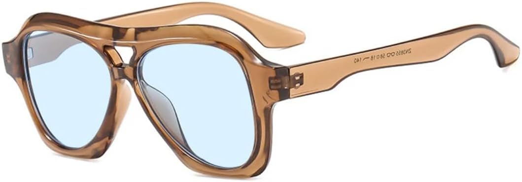 

Модные солнцезащитные очки с двойной перемычкой, женские, в стиле ретро, ​​с прозрачными линзами, защита от УФ-излучения UV400, мужские, в тренде, в стиле панк UATXTAU, Tea Blue