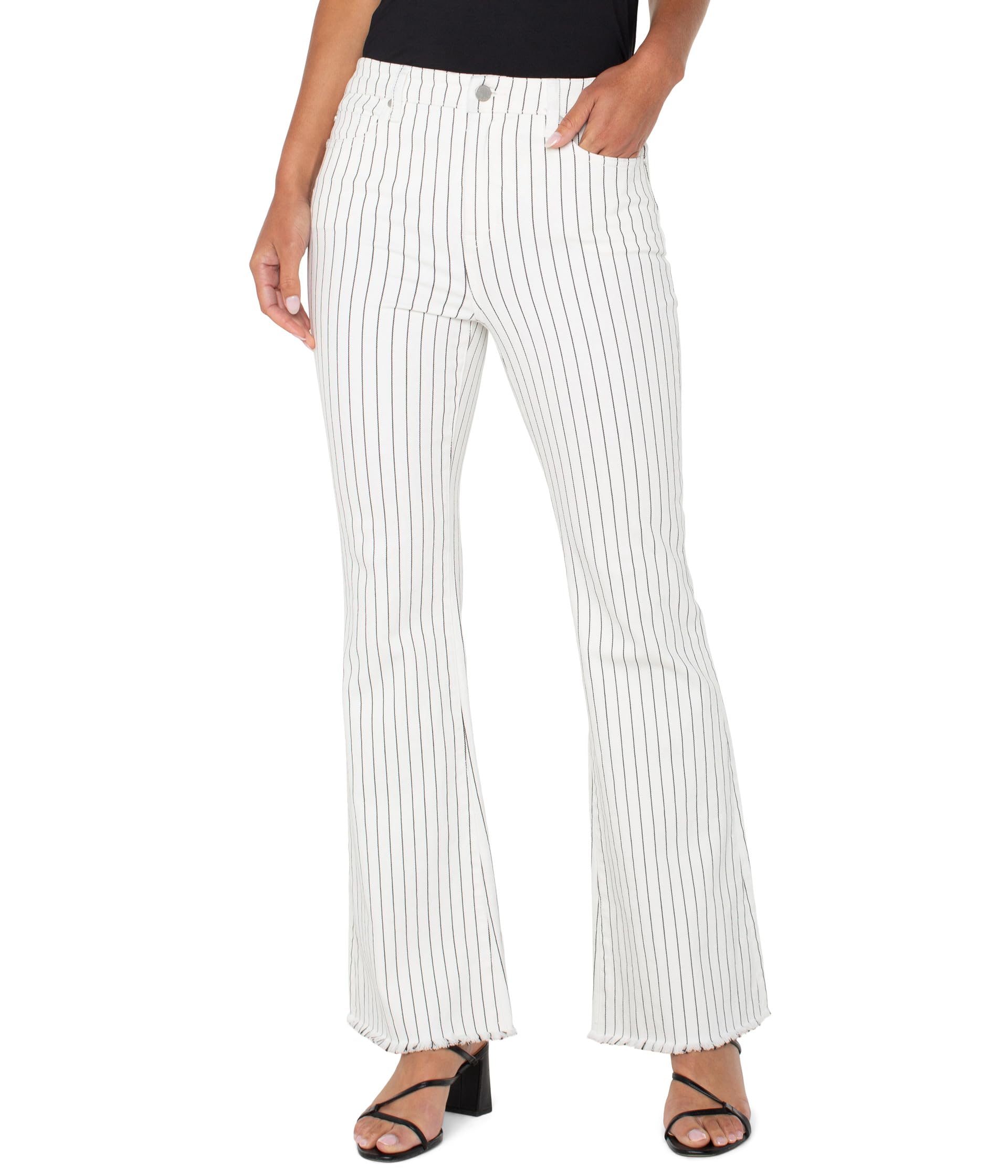 

Брюки Liverpool Los Angeles Hannah High Rise Flare With Fray Hem, White Black Pinstripe