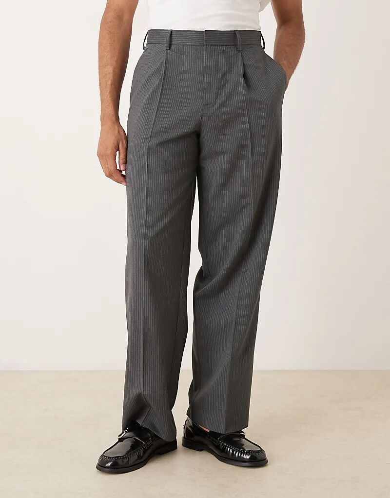 

Широкие брюки ASOS DESIGN в тонкую полоску темно-серого цвета