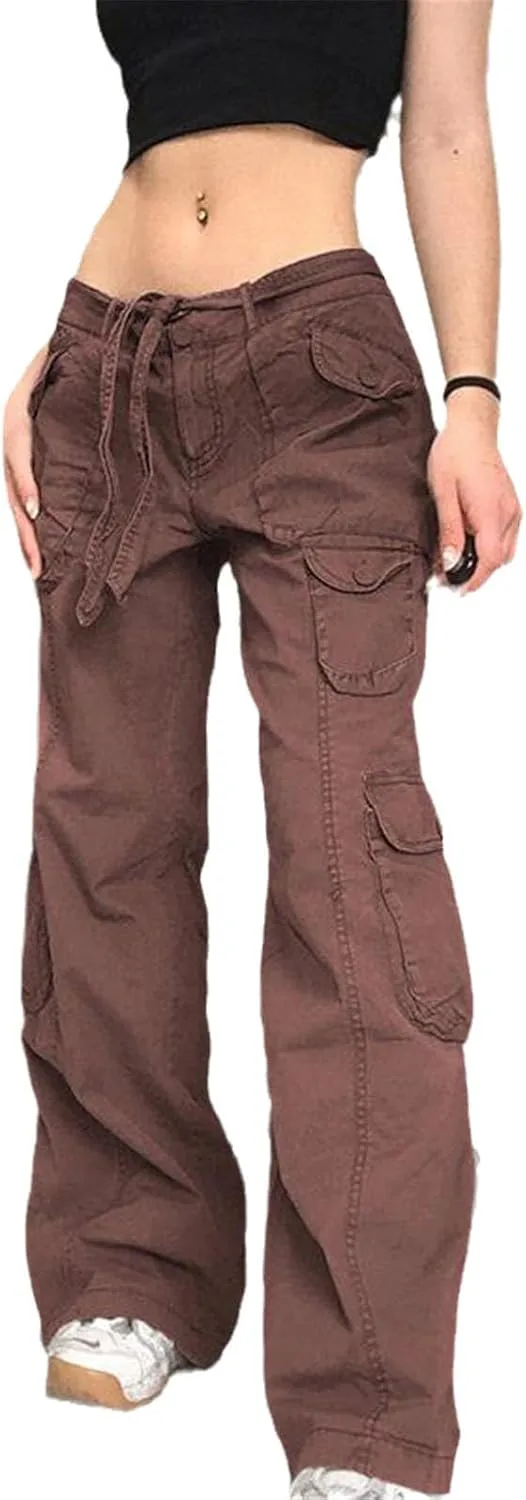 

Карго брюки для женщин с карманами, прямые, винтажные, низкая посадка