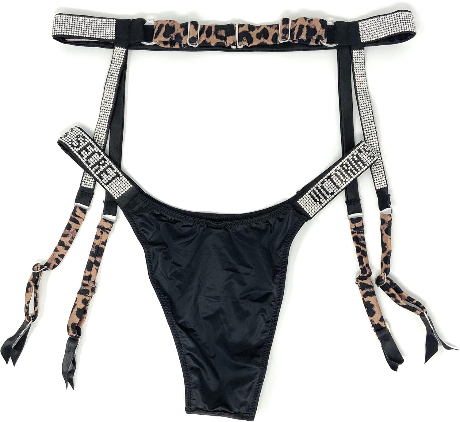 Victoria's Secret Bombshell Shine Strap бразильские трусики и подвязка, Black Vs/Leopard — фото 2