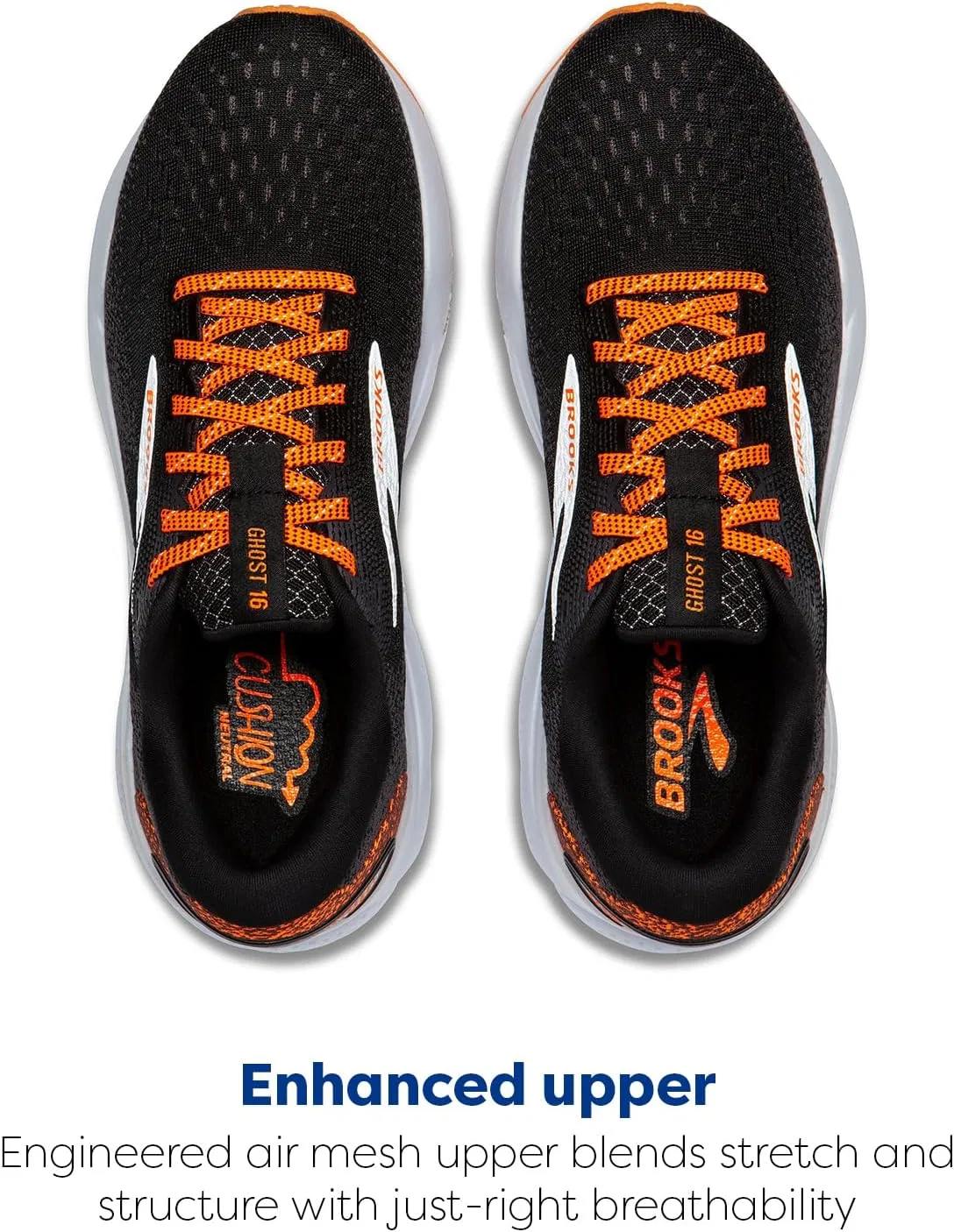 Мужские кроссовки Brooks Ghost 16, Black Orange White — фото 4